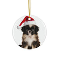 Hanging Ceramic Christmas Tree Ornament with Gold String - Japanese Chin Puppy Design