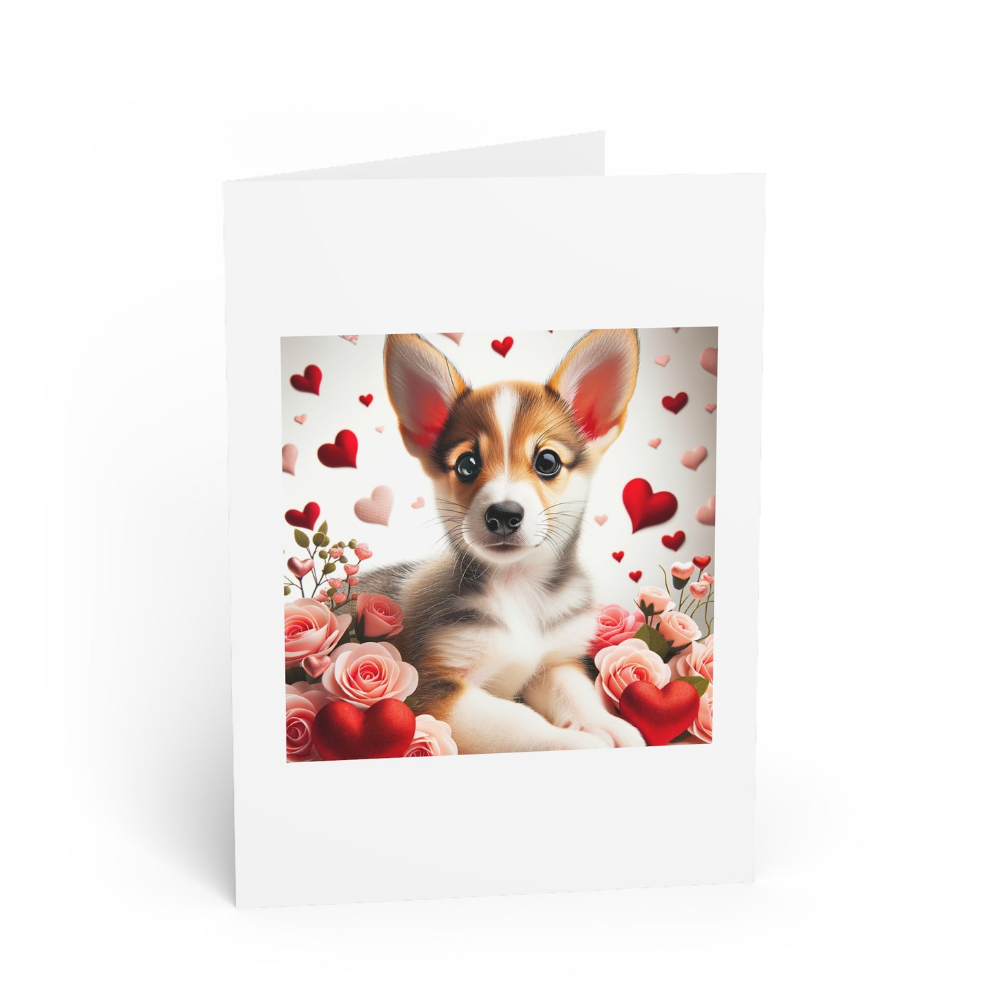 DistinctInk Greeting Card / Note Card - Valentine's Day Norwegian Lundehund Puppy