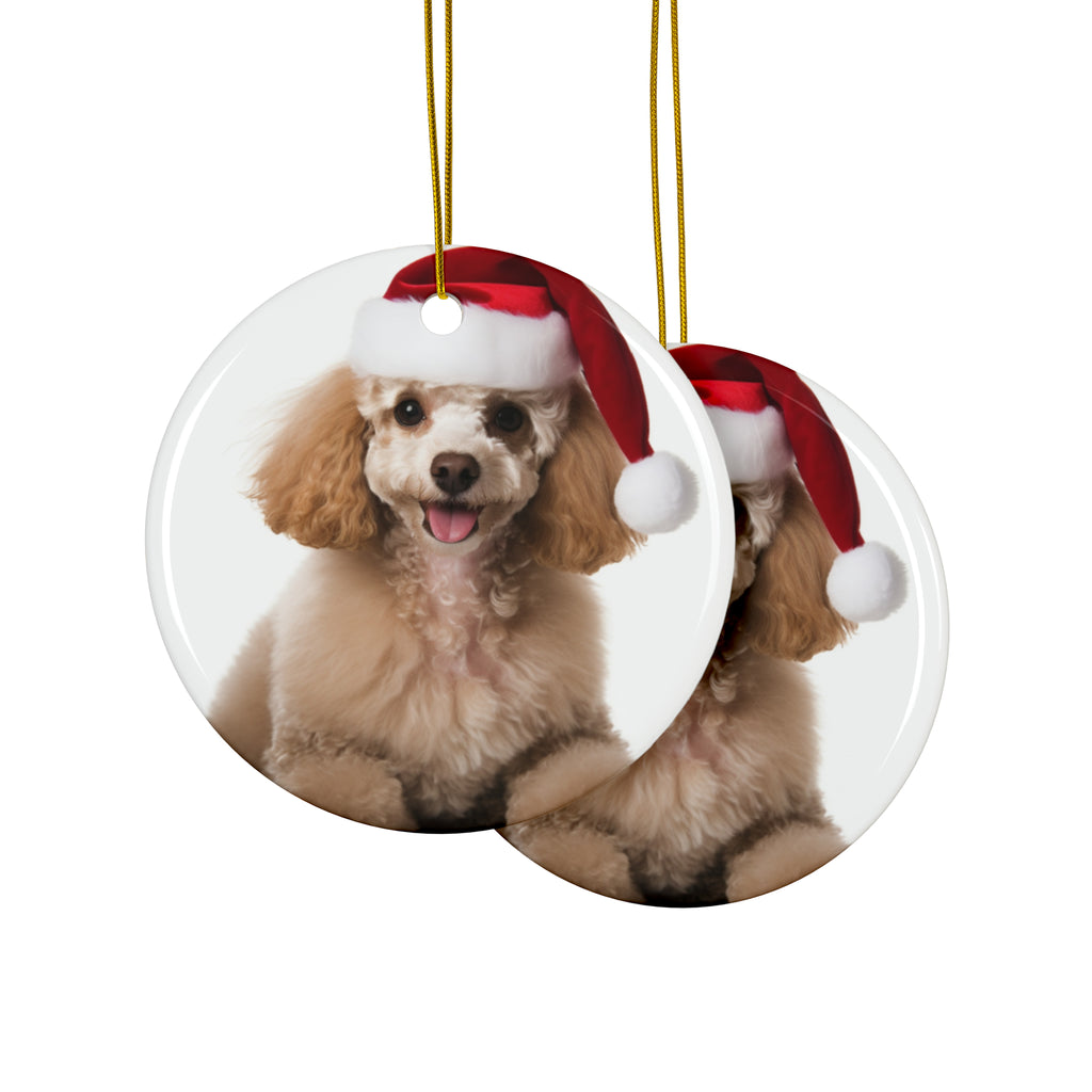 Hanging Ceramic Christmas Tree Ornament with Gold String - Poodle Design, view 2