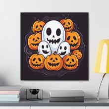 DistinctInk Canvas Wall Art with Skele-Pumpkin Ghost Pattern for Halloween