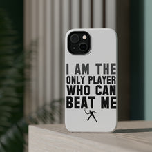 DistinctInk ToughCase for Apple iPhone, Compatible with MagSafe Charging - I Am The Only Player Who Can Beat Me Tennis