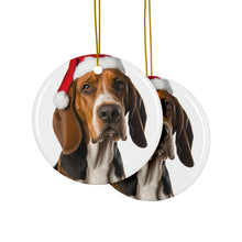 DistinctInk Hanging Ceramic Christmas Tree Ornament with Gold String - Great Gift/Present - 2 3/4 inch Diameter - American English Coonhound Design