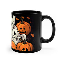 DistinctInk Black Coffee Mug - Ghost Skeleton Pumpkin Pattern for Halloween