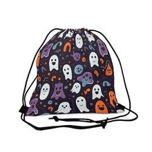 DistinctInk Drawstring Bag / Backpack with Skeletal Ghostly Pumpkins Design for Halloween