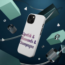 DistinctInk ToughCase for Apple iPhone, Compatible with MagSafe Charging - Lipstick & Diamonds & Champagne