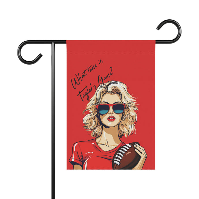 DistinctInk Garden & House Banner Flag with What Time Is Taylor's Game? design