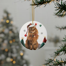 DistinctInk Hanging Ceramic Christmas Tree Ornament with Gold String - Great Gift/Present - 2 3/4 inch Diameter - Somali Cat Design