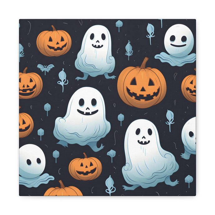 DistinctInk Canvas Wall Art with Ghastly Skeleton Pumpkin Patch for Halloween