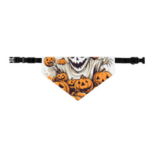 DistinctInk Adjustable Pet Banana Collar with Ghostly Skeleton and Pumpkins Design for Halloween