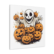 DistinctInk Canvas Wall Art with Ghostly Skeleton and Pumpkins for Halloween