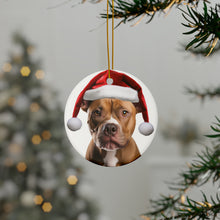 DistinctInk Hanging Ceramic Christmas Tree Ornament with Gold String - Great Gift/Present - 2 3/4 inch Diameter - American Staffordshire Terrier Design