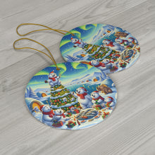DistinctInk Hanging Ceramic Christmas Tree Ornament Charm with Gold String - Great Gift/Present - 2 3/4 inch Diameter - Polar Bear Christmas Party