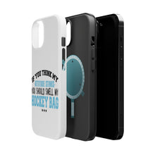 DistinctInk ToughCase for Apple iPhone, Compatible with MagSafe Charging - Think My Attitude Stinks Smelly My Hockey Bag