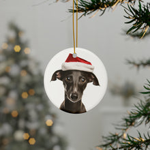 DistinctInk Hanging Ceramic Christmas Tree Ornament with Gold String - Great Gift/Present - 2 3/4 inch Diameter - Italian Greyhound Puppy Design