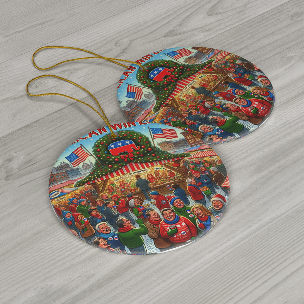 Hanging Ceramic Christmas Tree Ornament Charm with Gold String - Republican Winter Market, view 3