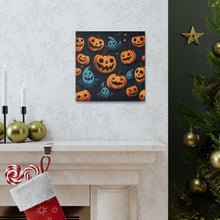 DistinctInk Canvas Wall Art with Nightly Fright of Bats and Ghouls for Halloween