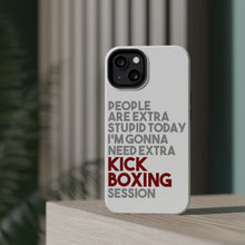 DistinctInk ToughCase for Apple iPhone, Compatible with MagSafe Charging - People Are Stupid Need Extra Kick Boxing