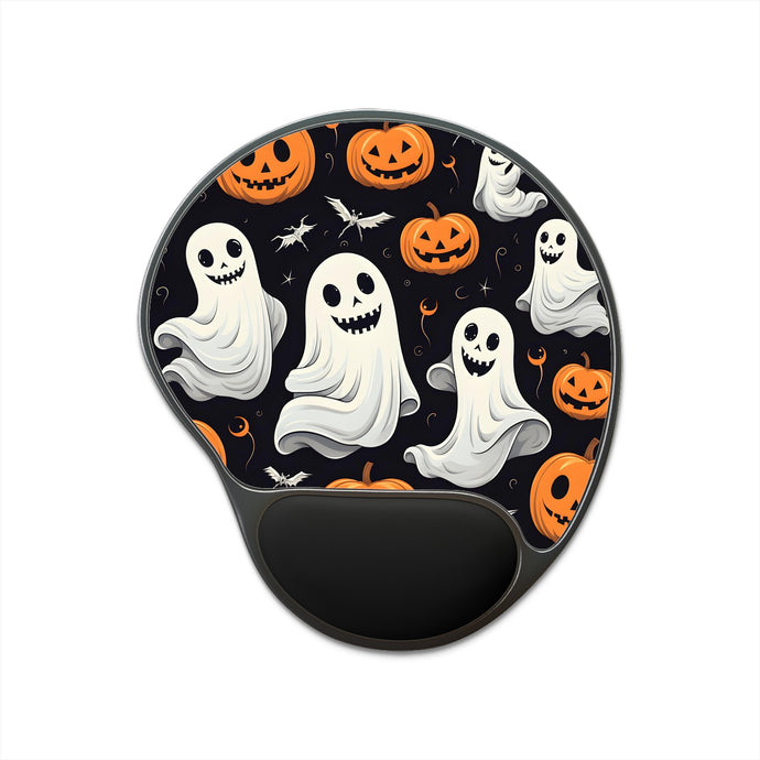 DistinctInk Mouse Pad with Wrist Rest  with Spooky Skeleton Pumpkin Patch Design for Halloween