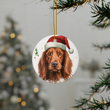 DistinctInk Hanging Ceramic Christmas Tree Ornament with Gold String - Great Gift/Present - 2 3/4 inch Diameter - Irish Setter Design