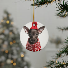 DistinctInk Hanging Ceramic Christmas Tree Ornament with Gold String - Great Gift/Present - 2 3/4 inch Diameter - Xoloitzcuintli Puppy Design