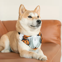 DistinctInk Adjustable Pet Banana Collar with Ghost Skeleton Pumpkins Pattern Design for Halloween