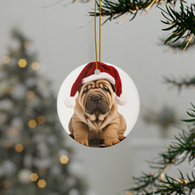 DistinctInk Hanging Ceramic Christmas Tree Ornament with Gold String - Great Gift/Present - 2 3/4 inch Diameter - Chinese Shar-Pei Puppy Design