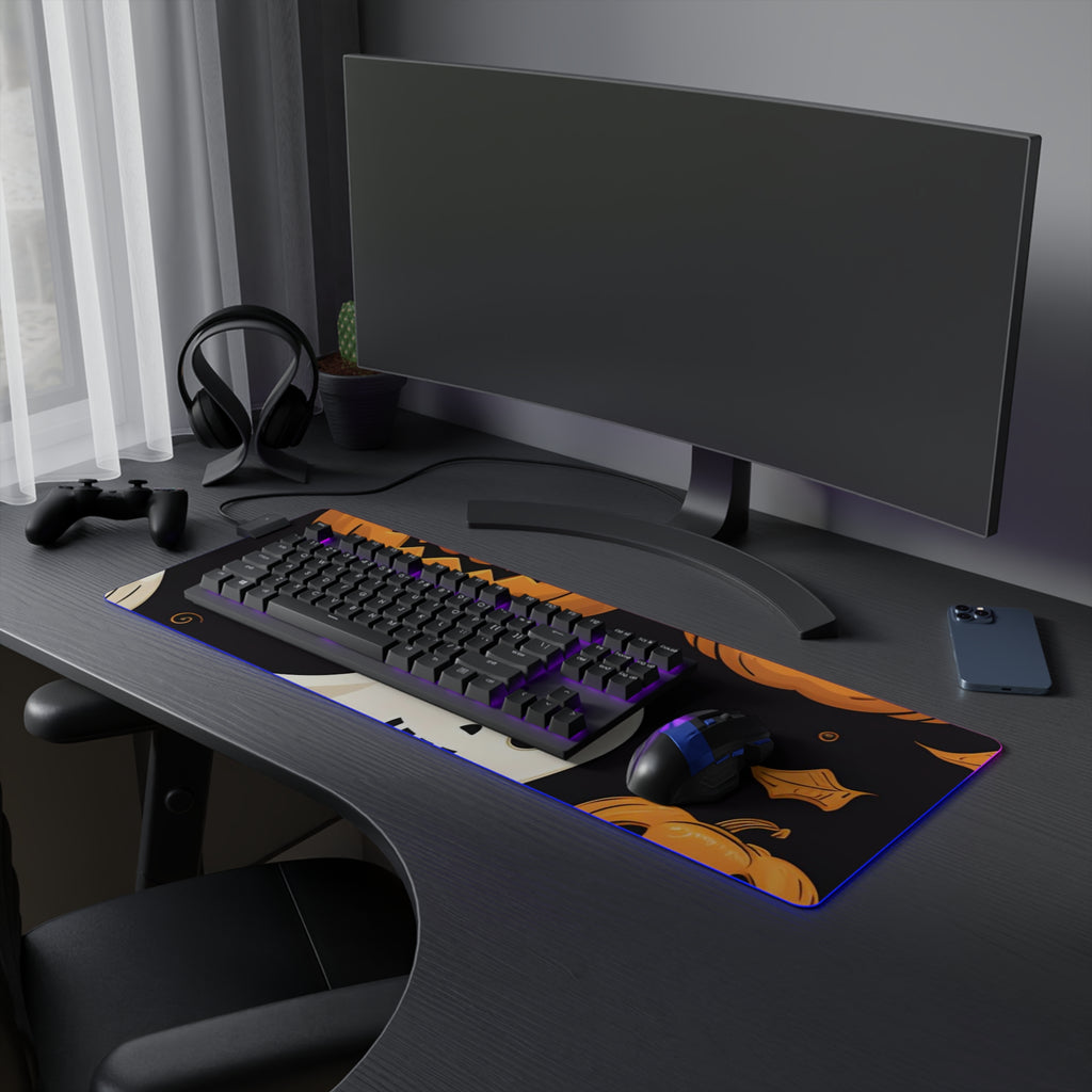 LED Gaming Mouse Pad with Ghastly Skeleton Pumpkin Party Design for Halloween, view 21