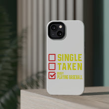 DistinctInk ToughCase for Apple iPhone, Compatible with MagSafe Charging - Single Taken Busy Playing Baseball