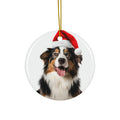 Hanging Ceramic Christmas Tree Ornament with Gold String - Australian Shepherd Design