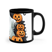DistinctInk Black Coffee Mug - Ghost Skeleton Pumpkins Pattern for Halloween