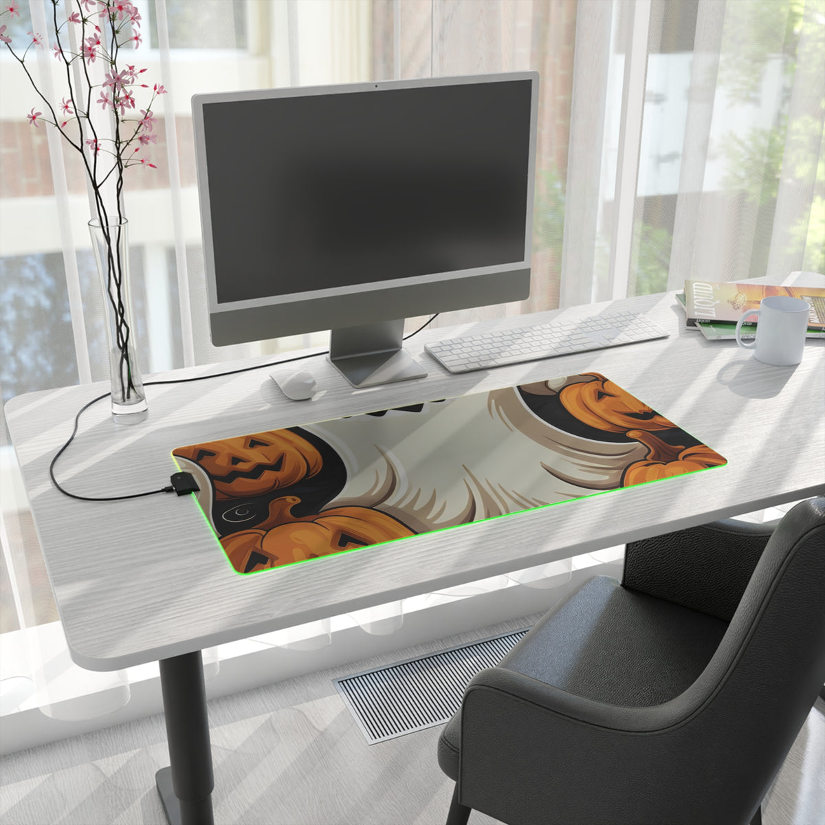LED Gaming Mouse Pad with Haunted Skeleton Jack-O-Lantern Design for Halloween, view 16