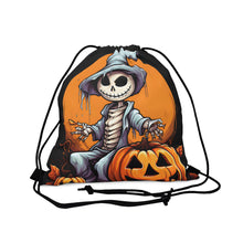 DistinctInk Drawstring Bag / Backpack with Haunted Jack-O'-Skeleton Design for Halloween
