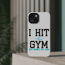 DistinctInk ToughCase for Apple iPhone, Compatible with MagSafe Charging - I Hit the Gym So I Won't Hit You