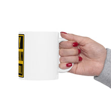 DistinctInk Glossy White Coffee / Tea Mug - May Contain Alcohol Warning Sign
