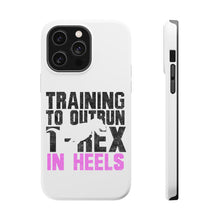 DistinctInk ToughCase for Apple iPhone, Compatible with MagSafe Charging - Training to Outrun T-Rex in Heels