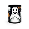 Black Coffee Mug - Skelepumpkin Ghostpattern for Halloween