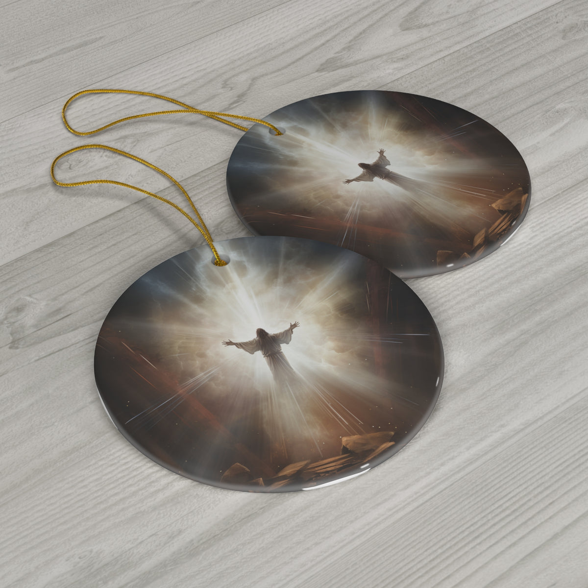 Hanging Ceramic Christmas Tree Ornament Charm with Gold String - The Word Becomes Flesh: John 1:14, view 3