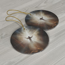 DistinctInk Hanging Ceramic Christmas Tree Ornament Charm with Gold String - Great Gift/Present - 2 3/4 inch Diameter - The Word Becomes Flesh: John 1:14