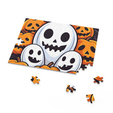 DistinctInk Jigsaw Puzzle with Skele-Pumpkin Ghost Pattern Design for Halloween