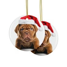 DistinctInk Hanging Ceramic Christmas Tree Ornament with Gold String - Great Gift/Present - 2 3/4 inch Diameter - Dogue de Bordeaux Puppy Design