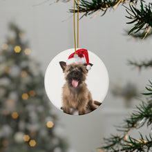 DistinctInk Hanging Ceramic Christmas Tree Ornament with Gold String - Great Gift/Present - 2 3/4 inch Diameter - Cairn Terrier Design