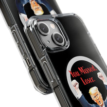 DistinctInk Clear Case for Apple iPhone, Compatible with MagSafe – Trump ‘You Missed, Loser’ Cartoon Design