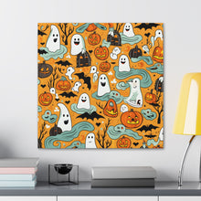 DistinctInk Canvas Wall Art with Flying Pumpkin Bats for Halloween