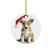 DistinctInk Hanging Ceramic Christmas Tree Ornament with Gold String - Great Gift/Present - 2 3/4 inch Diameter - Portuguese Podengo Pequeno Puppy Design