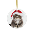Hanging Ceramic Christmas Tree Ornament with Gold String - Norwegian Forest Kitten Design