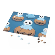 DistinctInk Jigsaw Puzzle with Ghost Skeleton Pumpkin Pattern Design for Halloween