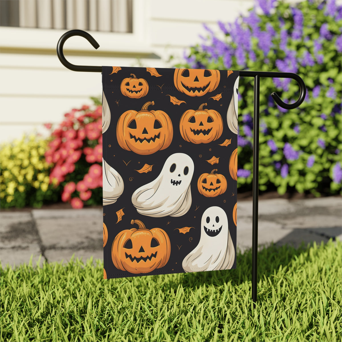 Garden & House Banner / Flag with Ghastly Skeleton Pumpkin Party Design for Halloween, view 6