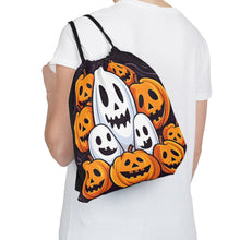 DistinctInk Drawstring Bag / Backpack with Skele-Pumpkin Ghost Pattern Design for Halloween