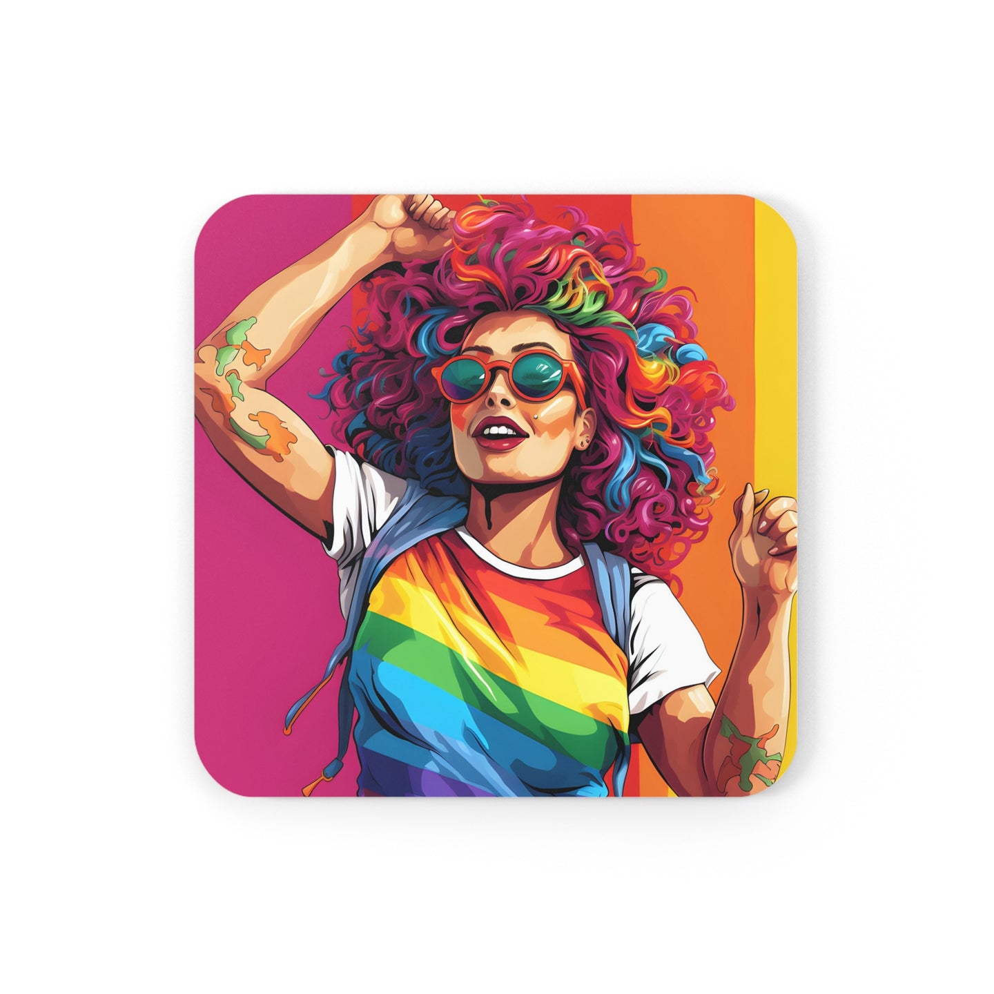 DistinctInk (Set of 4) Corkwood Coasters with Leading a New Path Design for LGBTQ+ Pride