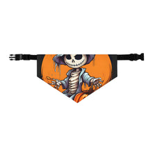 DistinctInk Adjustable Pet Banana Collar with Haunted Jack-O'-Skeleton Design for Halloween